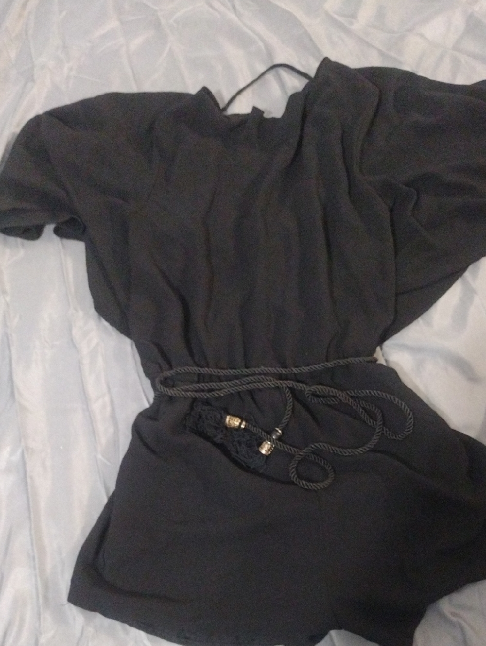 Forever 21 Black Short Sleeve Jumpsuit with Cinch Waist Rope